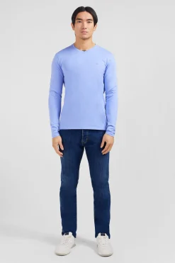 T-shirt bleu col V à manches longues