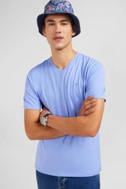 T-shirt bleu col V à manches courtes