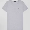T-shirt femme manches courtes en coton gris coupe Regular