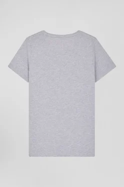 T-shirt femme manches courtes en coton gris coupe Regular