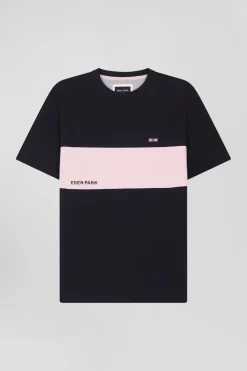 T-shirt manches courtes bicolore en coton bleu marine et rose coupe Regular