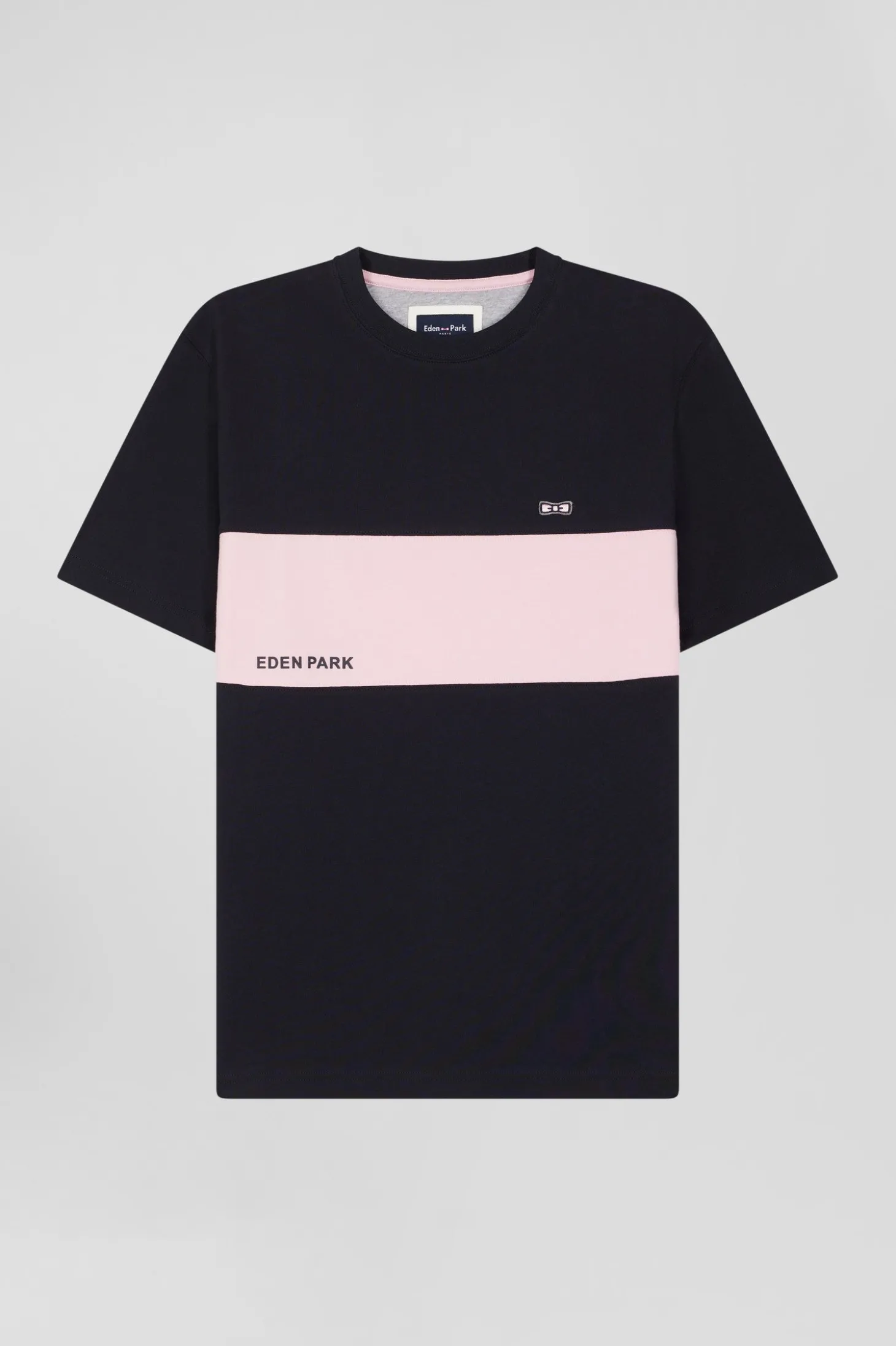 T-shirt manches courtes bicolore en coton bleu marine et rose coupe Regular