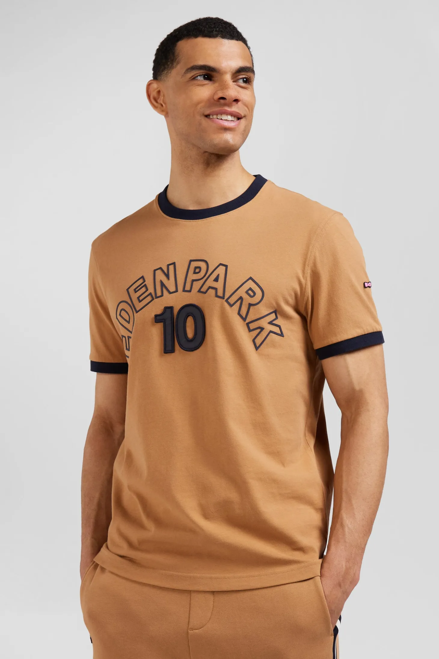 T-shirt manches courtes bicolore en coton camel Eden Park 10 coupe Relaxed