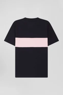 T-shirt manches courtes bicolore en coton bleu marine et rose coupe Regular