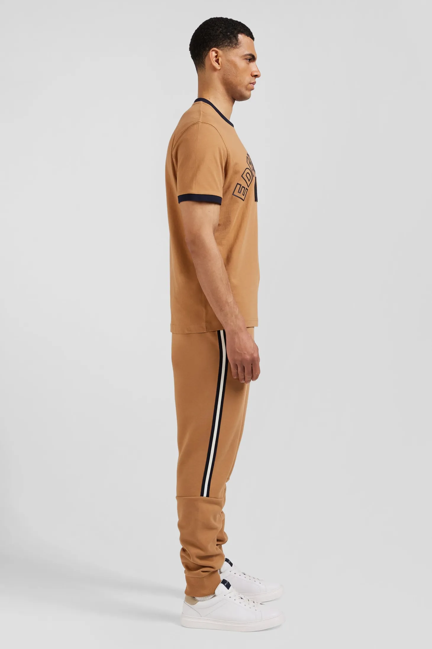 T-shirt manches courtes bicolore en coton camel Eden Park 10 coupe Relaxed