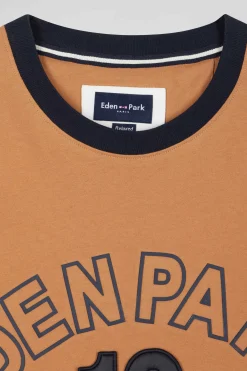 T-shirt manches courtes bicolore en coton camel Eden Park 10 coupe Relaxed