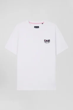 T-shirt manches courtes blanc emblème tissu cravate coupe Regular