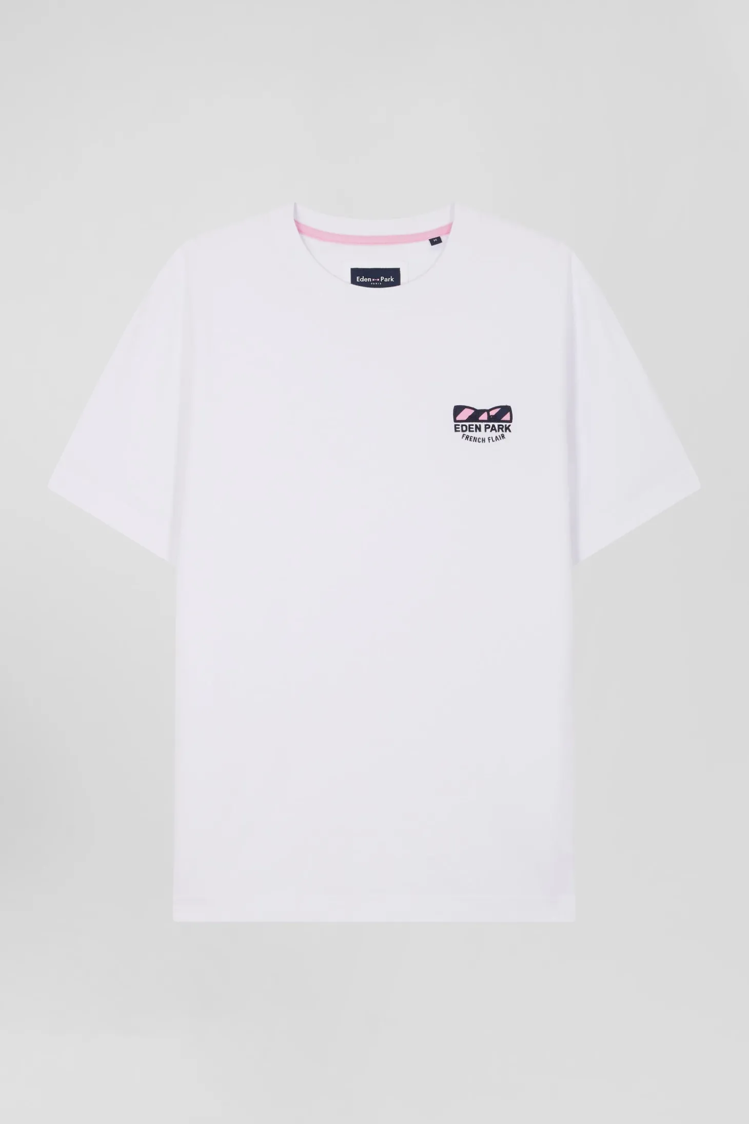 T-shirt manches courtes blanc emblème tissu cravate coupe Regular