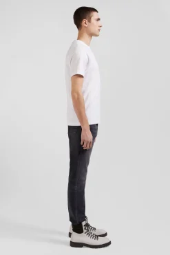 T-shirt manches courtes blanc emblème tissu cravate coupe Regular