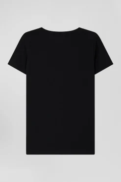 T-shirt manches courtes col V en coton noir coupe Regular