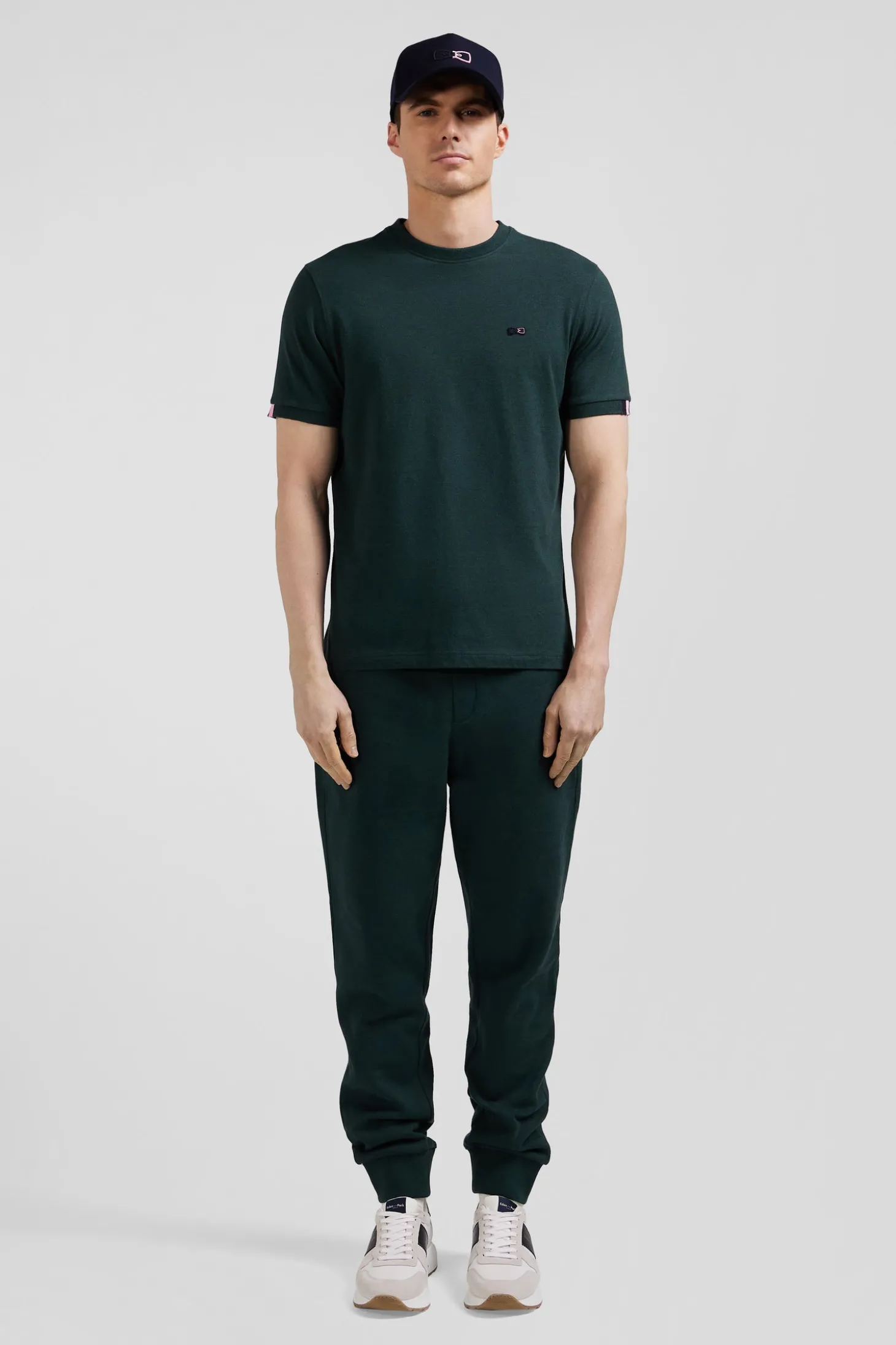 T-shirt manches courtes en coton vert coupe Regular broderie emblème