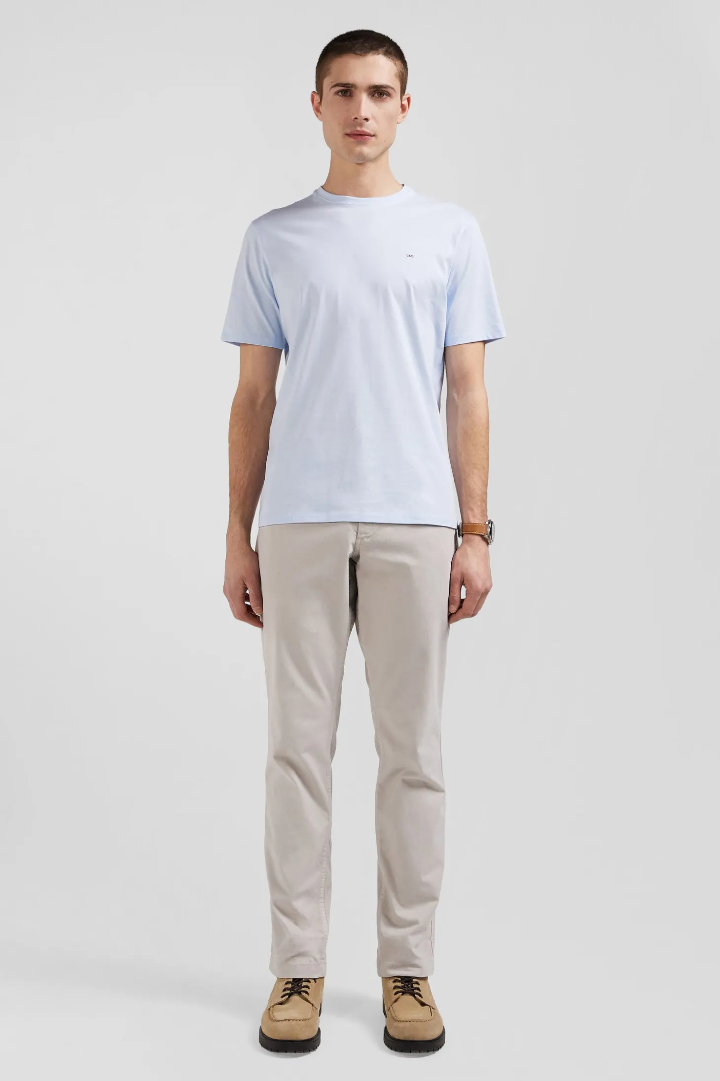 T-shirt manches courtes en coton Pima uni ciel coupe Regular