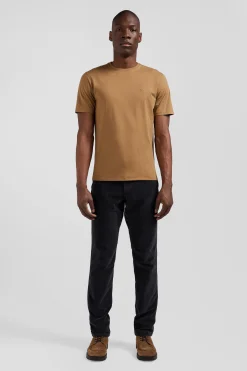 T-shirt manches courtes en coton Pima uni camel coupe Regular