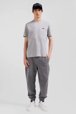 T-shirt manches courtes en coton gris broderie dos coupe Regular