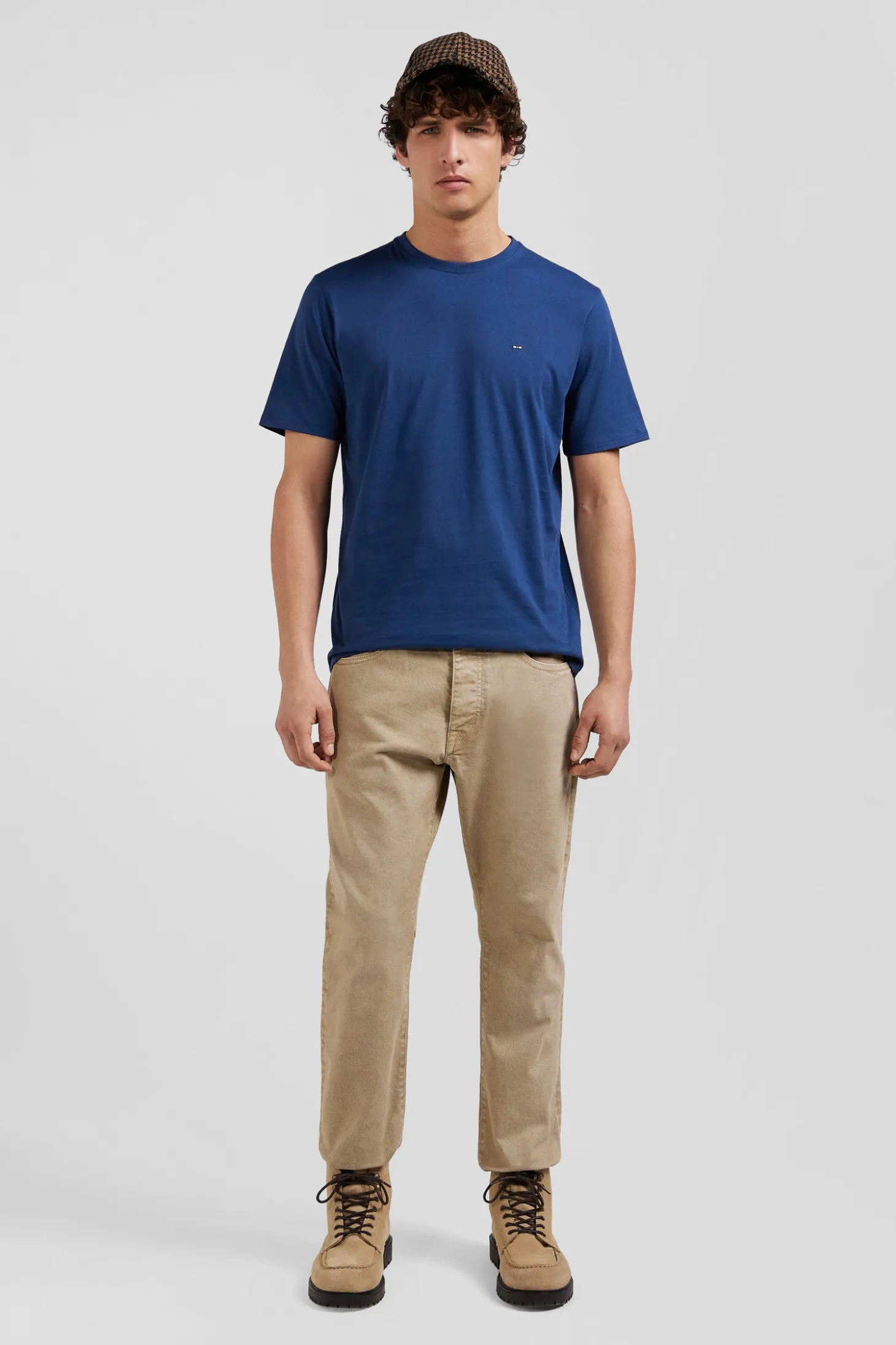 T-shirt manches courtes en coton Pima uni bleu marine coupe Regular