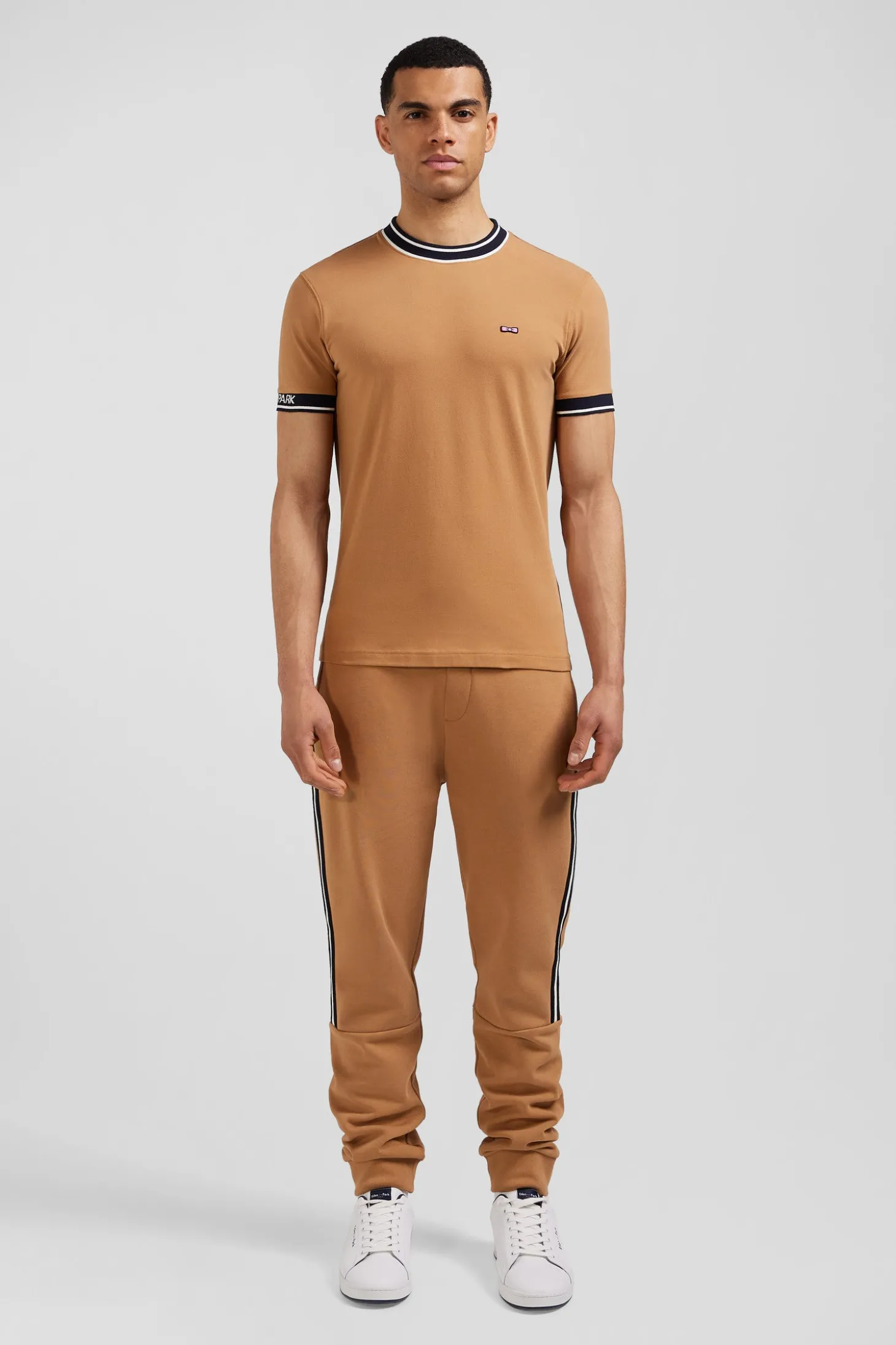 T-shirt manches courtes en coton camel coupe Slim bords-côtes Eden Park