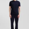 T-shirt manches courtes en coton bleu marine broderie tricolore XV de France coupe Regular