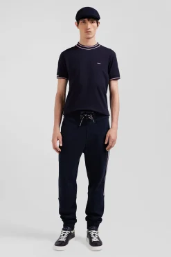 T-shirt manches courtes en coton bleu marine coupe Slim bords-côtes Eden Park