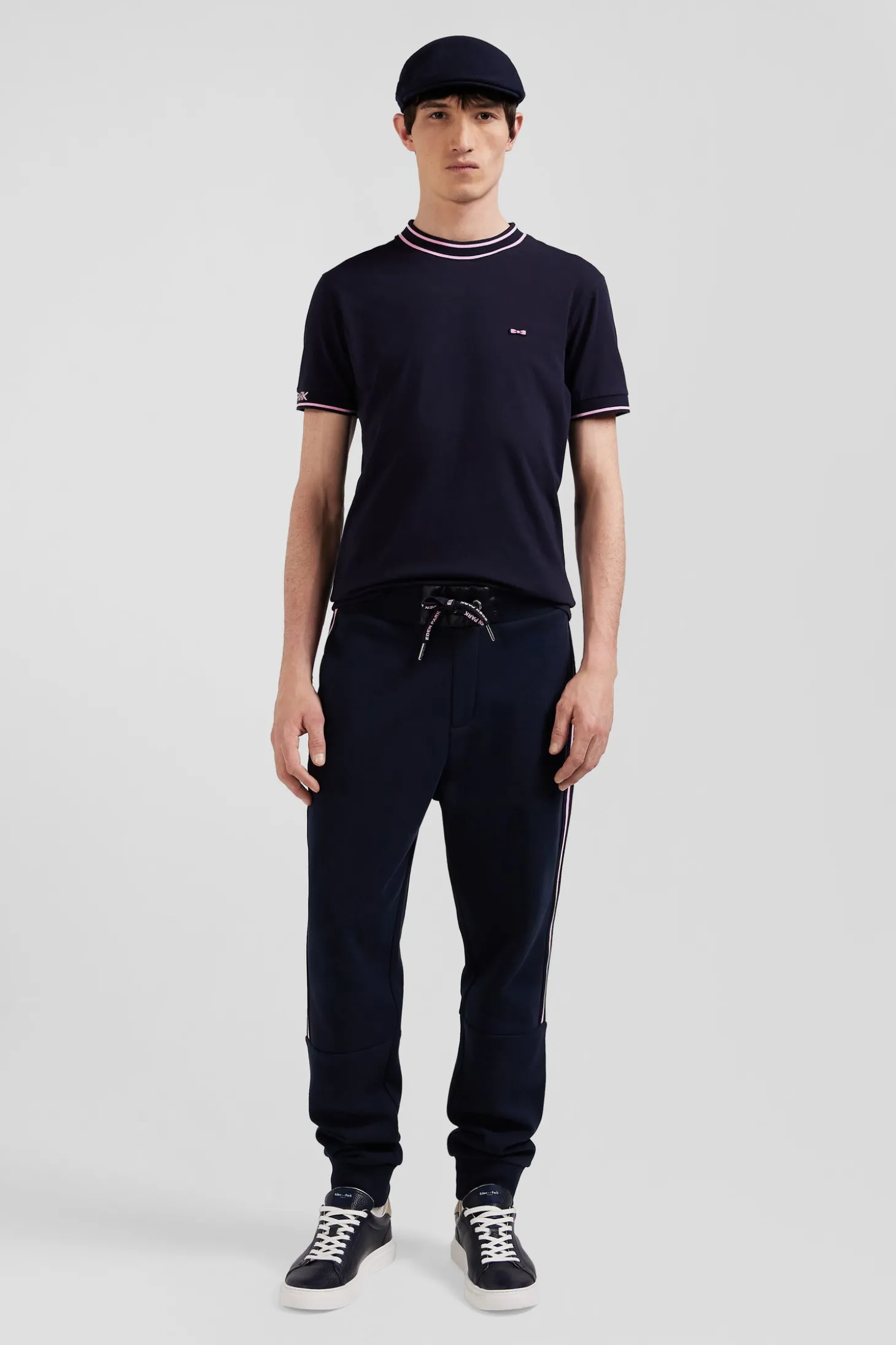 T-shirt manches courtes en coton bleu marine coupe Slim bords-côtes Eden Park