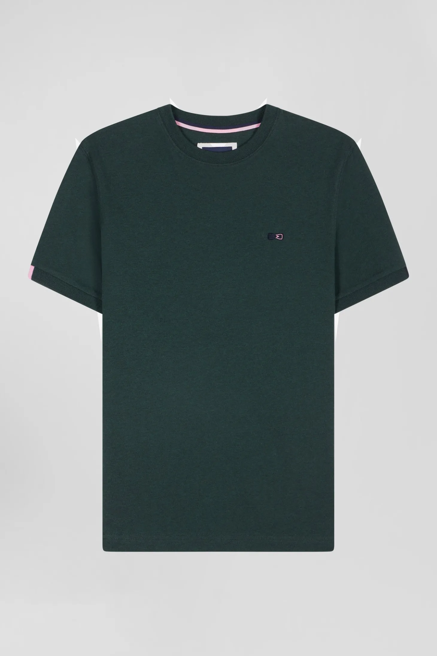 T-shirt manches courtes en coton vert coupe Regular broderie emblème