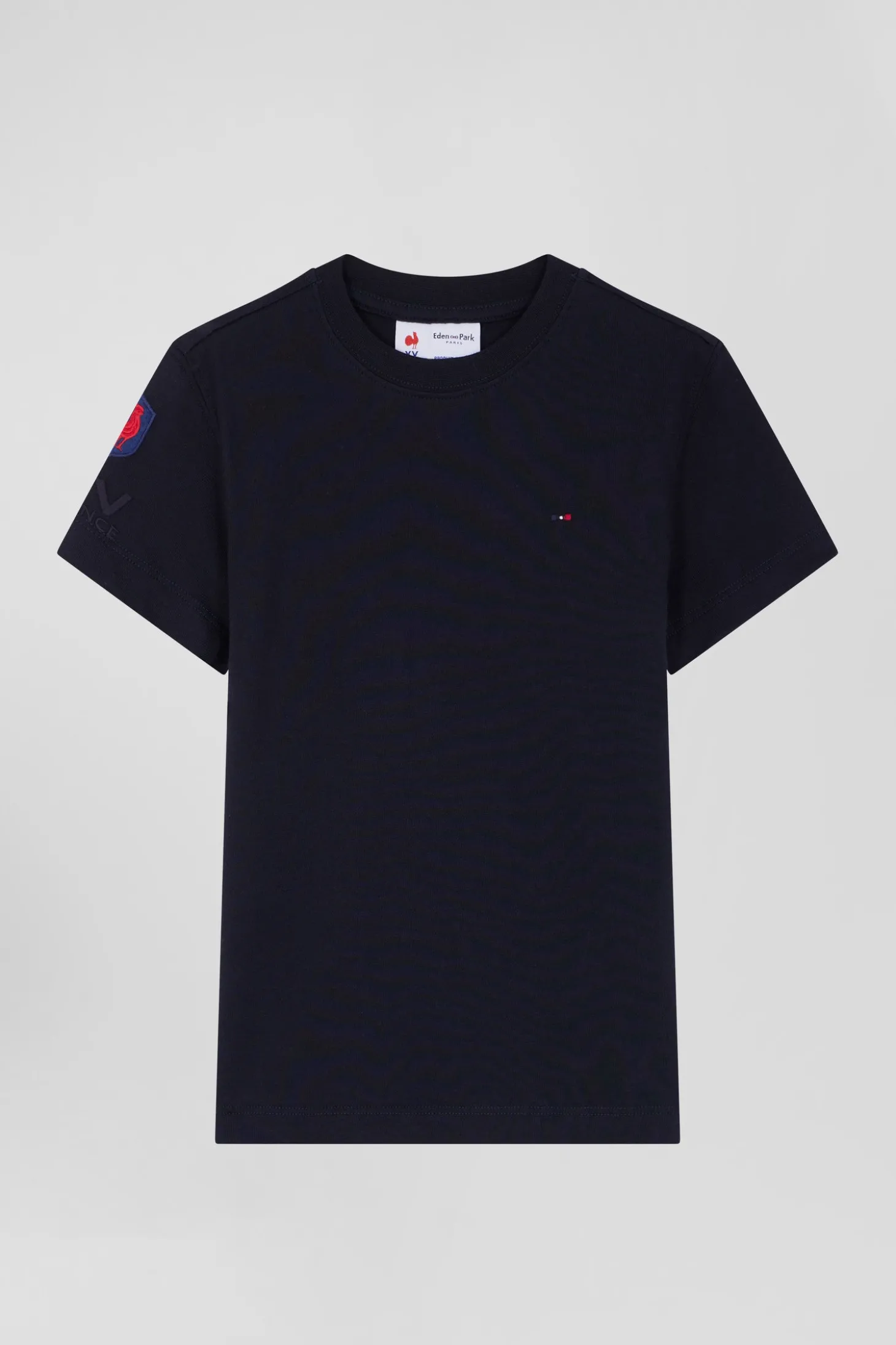 T-shirt manches courtes en coton bleu marine broderie XV de France coupe Regular