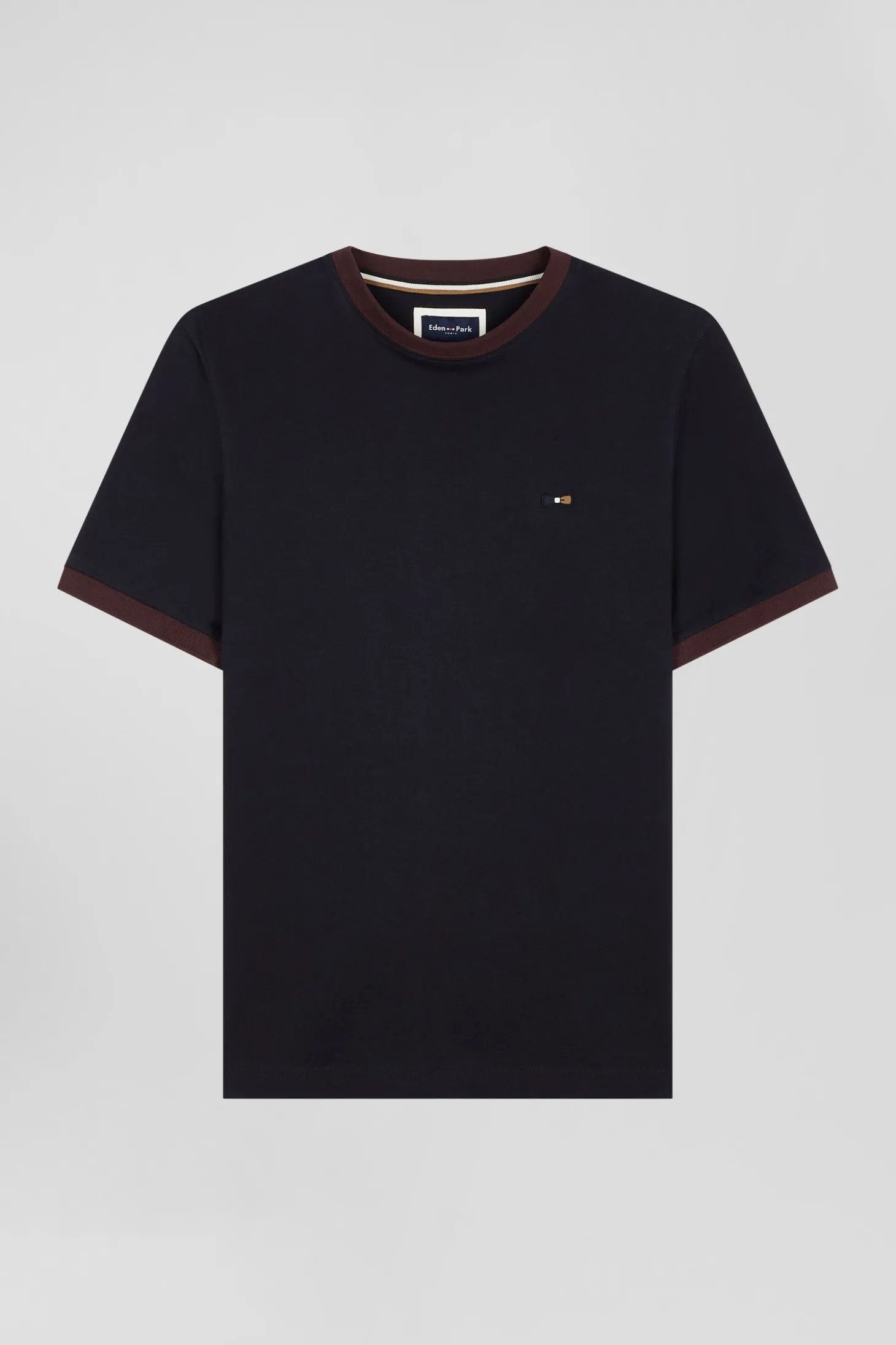 T-shirt manches courtes en coton marine broderie dos coupe Regular