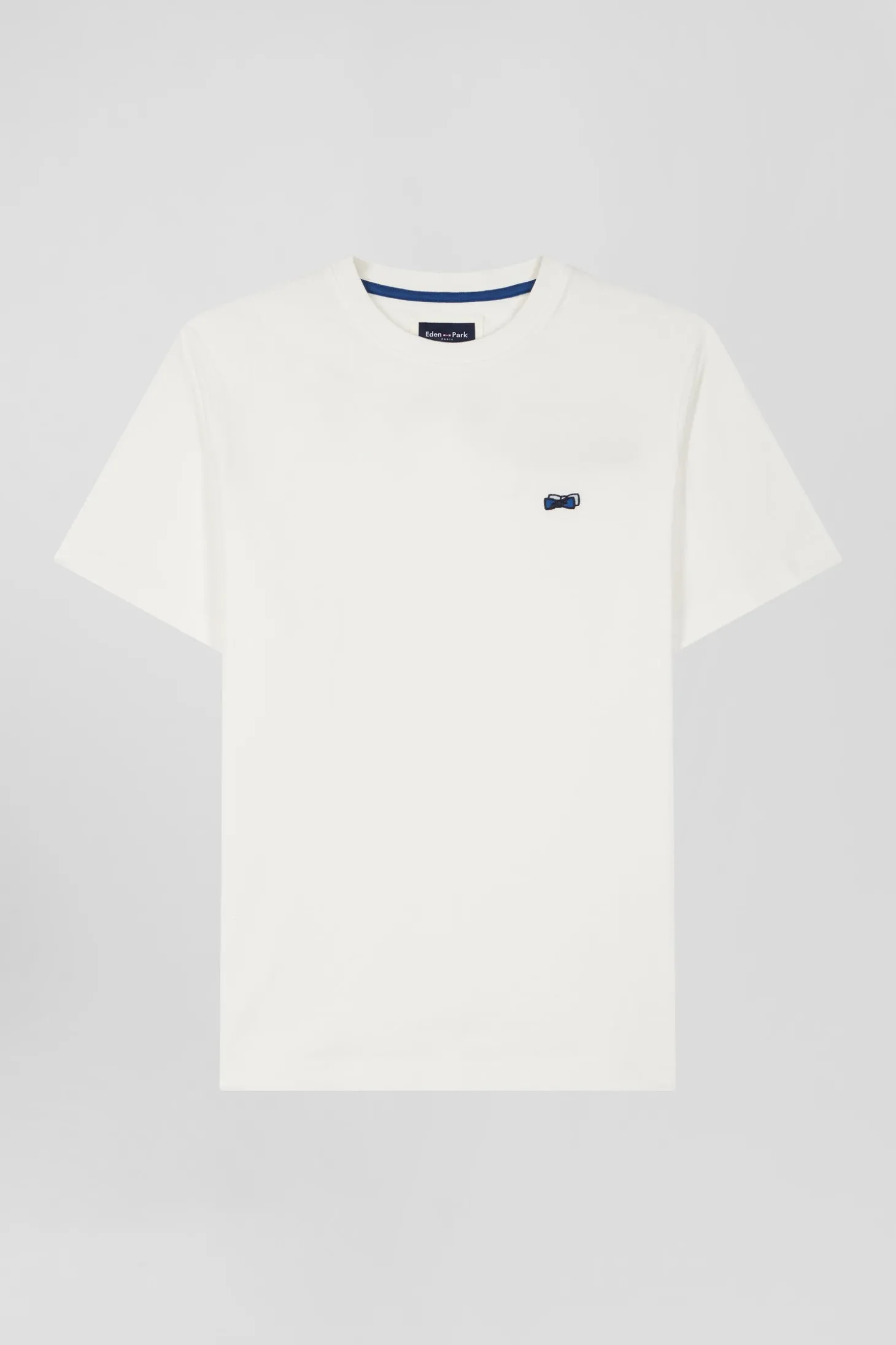 T-shirt manches courtes en coton écru broderie dos coupe Regular