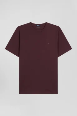 T-shirt manches courtes en coton Pima uni bordeaux coupe Regular