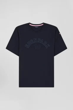 T-shirt manches courtes en coton bleu marine brodé coupe Oversized