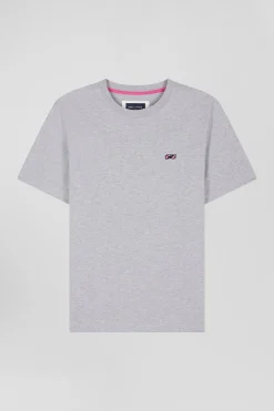 T-shirt manches courtes en coton gris broderie dos coupe Regular