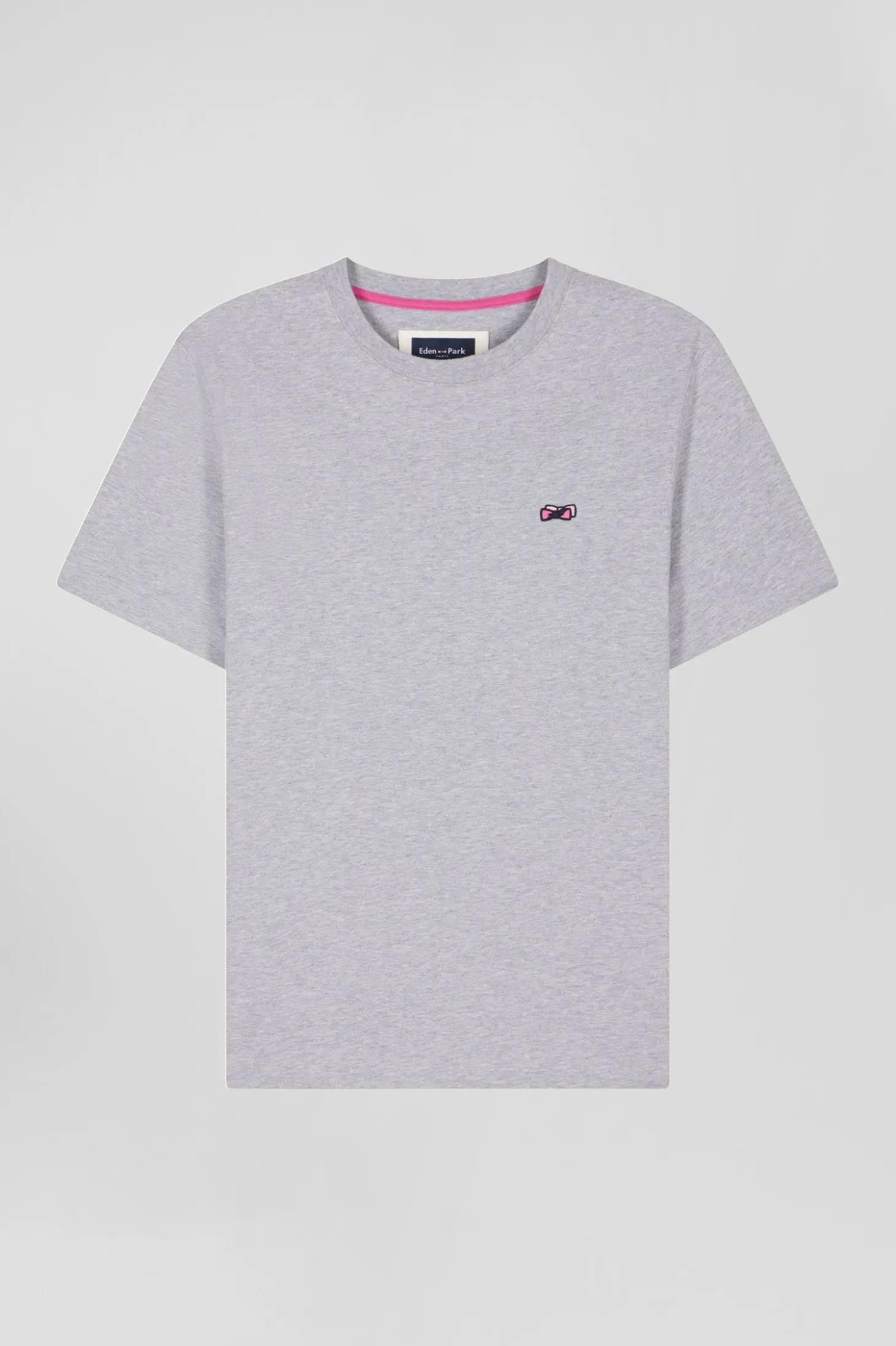 T-shirt manches courtes en coton gris broderie dos coupe Regular