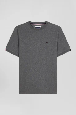 T-shirt manches courtes en coton gris coupe Regular broderie emblème