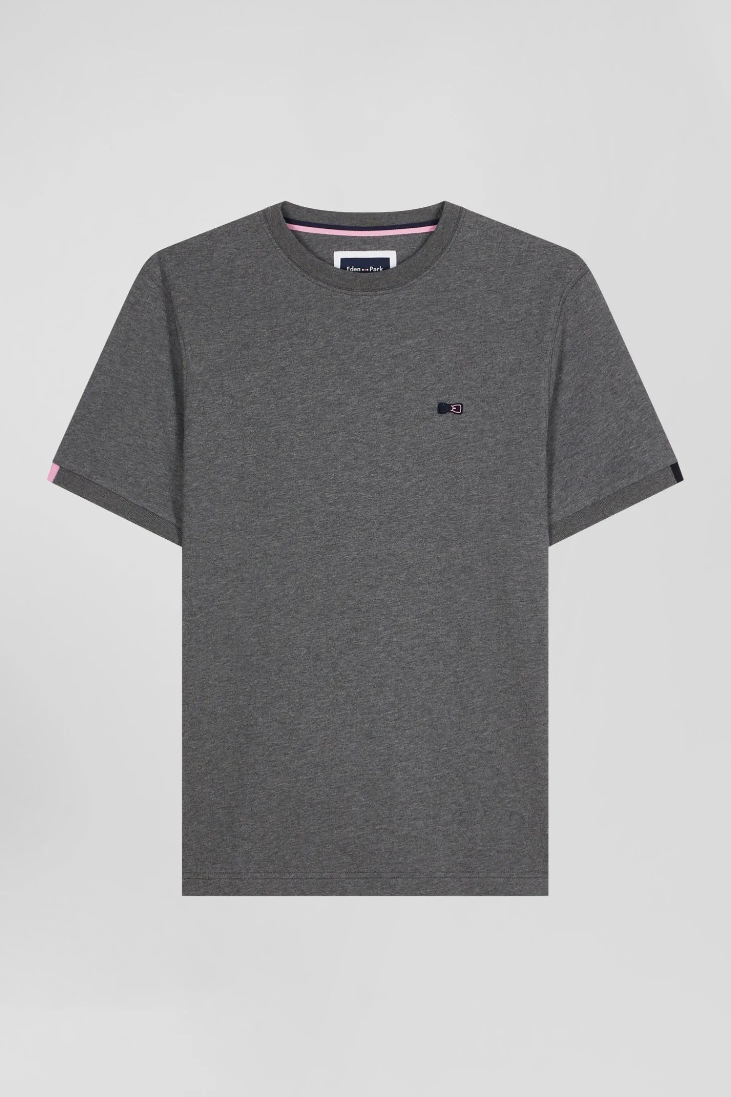 T-shirt manches courtes en coton gris coupe Regular broderie emblème