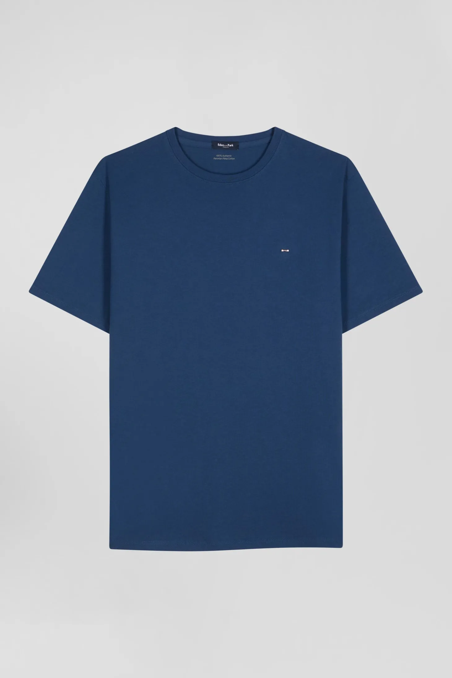 T-shirt manches courtes en coton Pima uni bleu marine coupe Regular