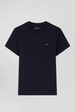 T-shirt manches courtes en coton bleu marine broderie nœud papillon coupe Regular