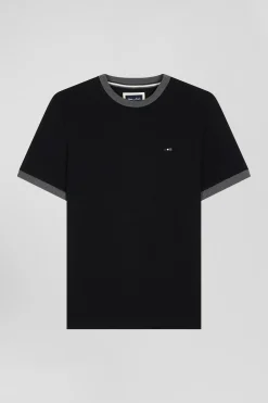 T-shirt manches courtes en coton noir broderie dos coupe Regular