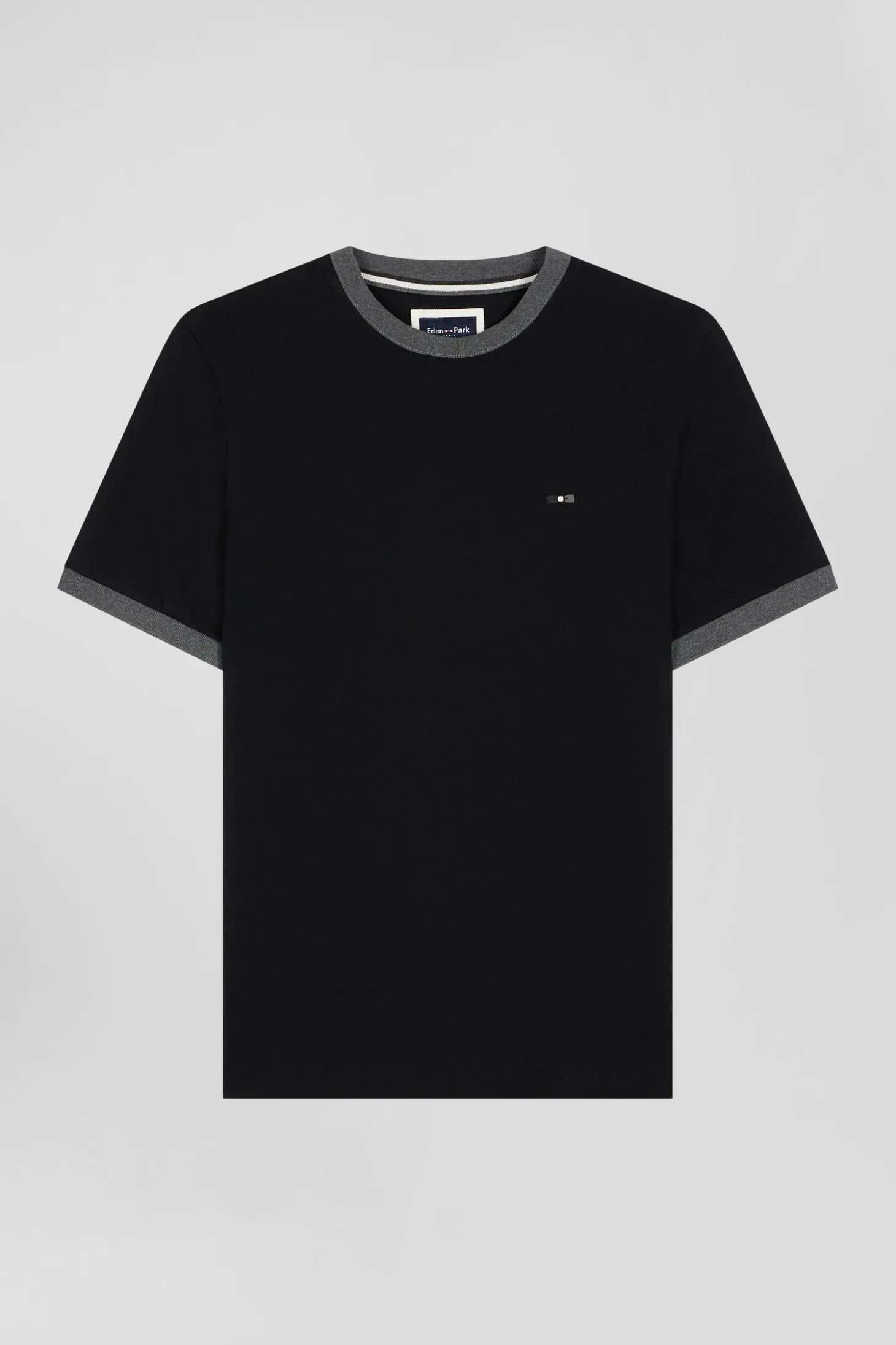 T-shirt manches courtes en coton noir broderie dos coupe Regular