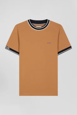 T-shirt manches courtes en coton camel coupe Slim bords-côtes Eden Park
