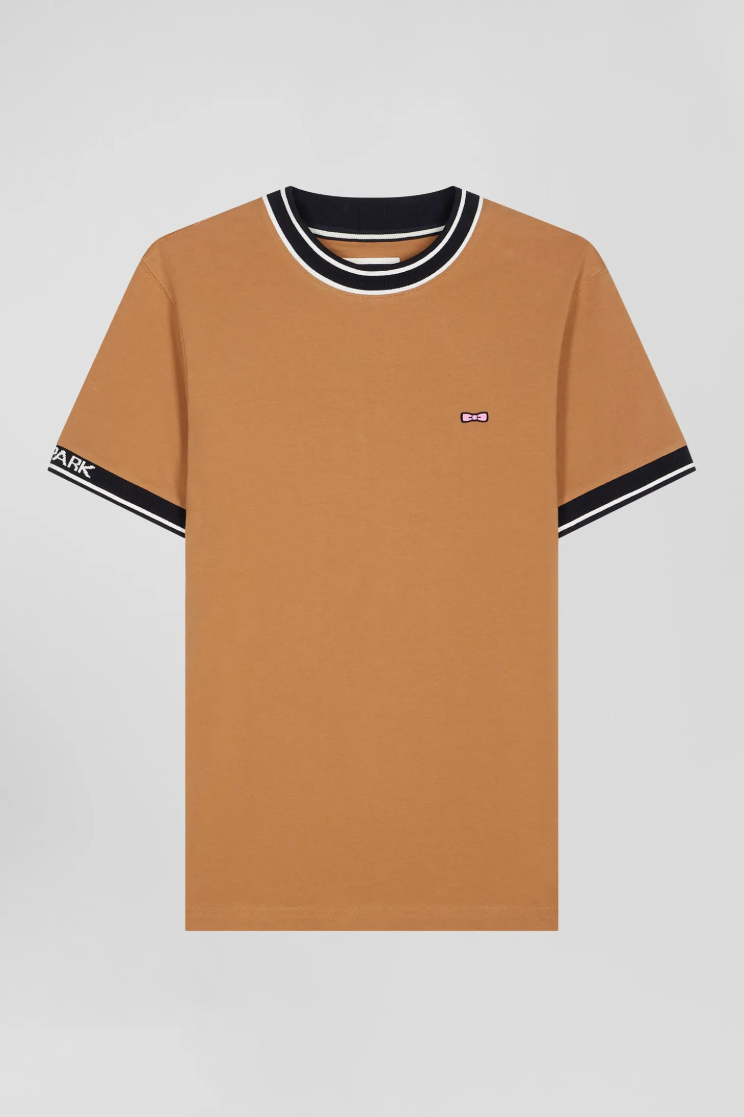 T-shirt manches courtes en coton camel coupe Slim bords-côtes Eden Park