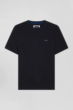 T-shirt manches courtes en coton bleu marine broderie dos coupe Regular
