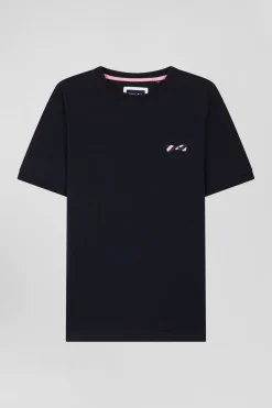 T-shirt manches courtes en coton bleu marine broderie cerclée coupe Regular