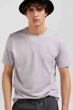 T-shirt manches courtes en coton Pima uni gris coupe Regular