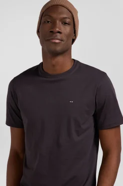 T-shirt manches courtes en coton Pima uni marron coupe Regular