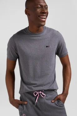 T-shirt manches courtes en coton gris coupe Regular broderie emblème