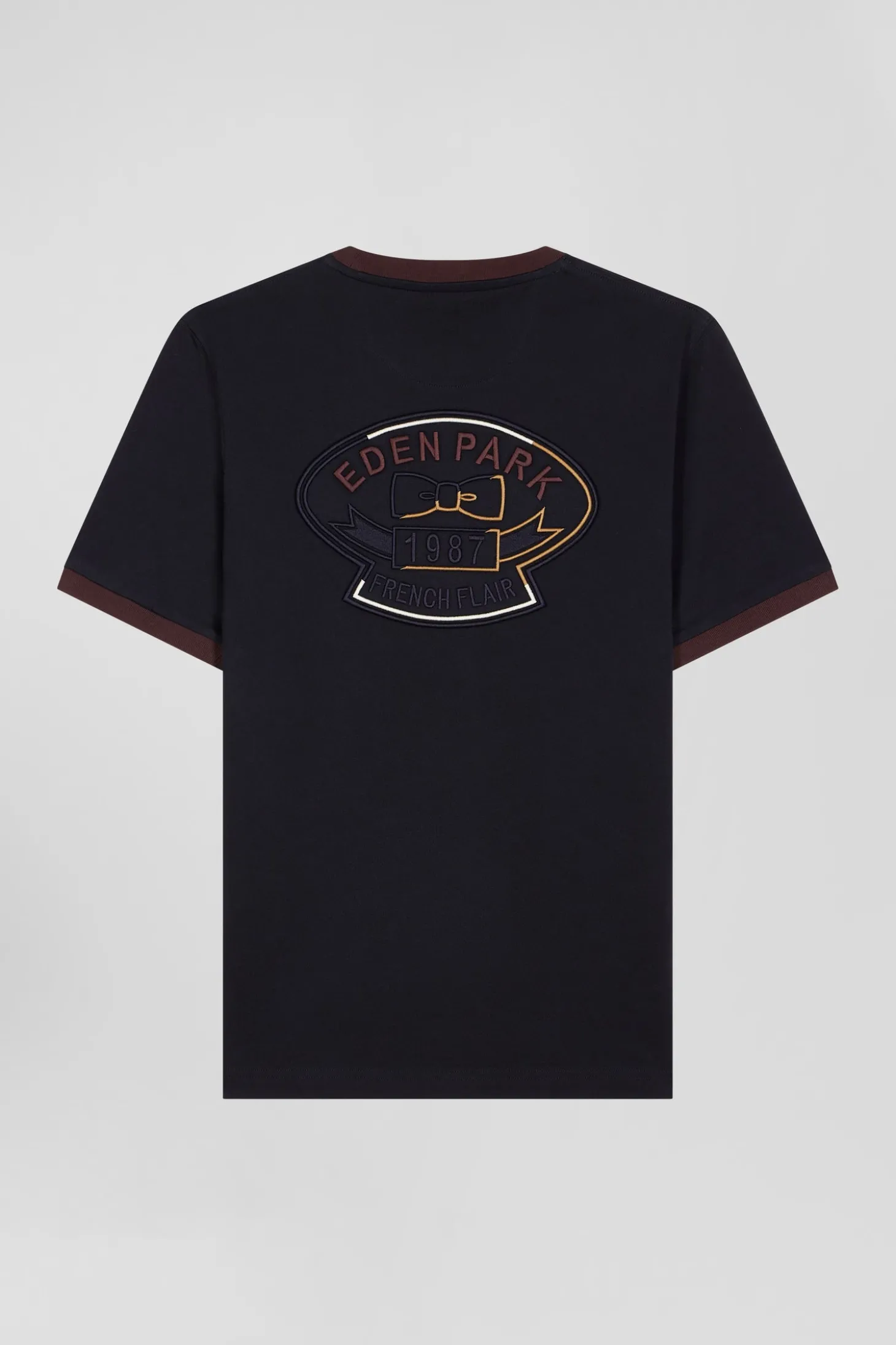 T-shirt manches courtes en coton marine broderie dos coupe Regular