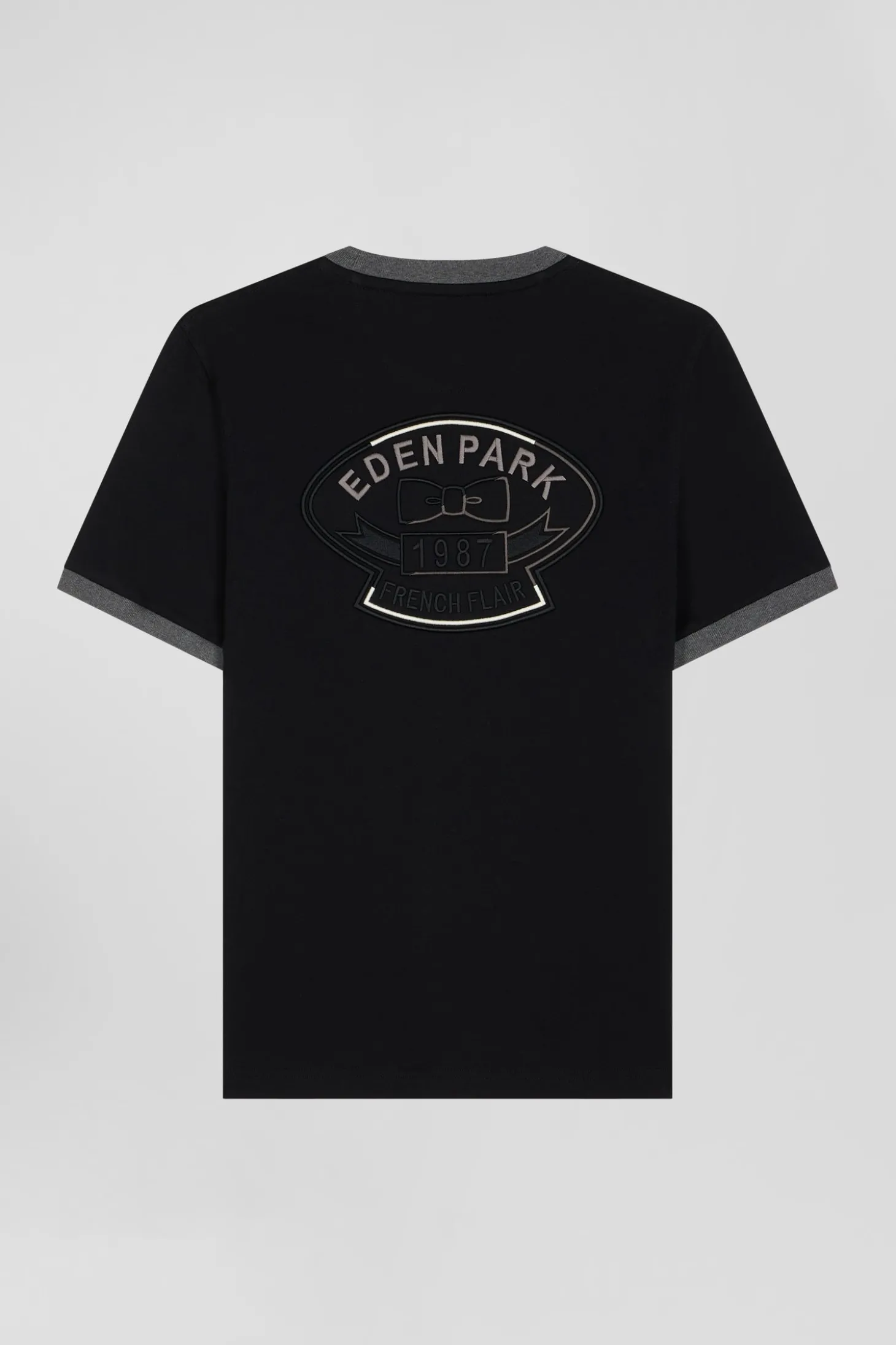 T-shirt manches courtes en coton noir broderie dos coupe Regular