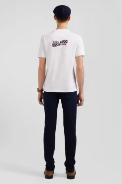 T-shirt manches courtes en coton blanc broderie dos emblème coupe Regular