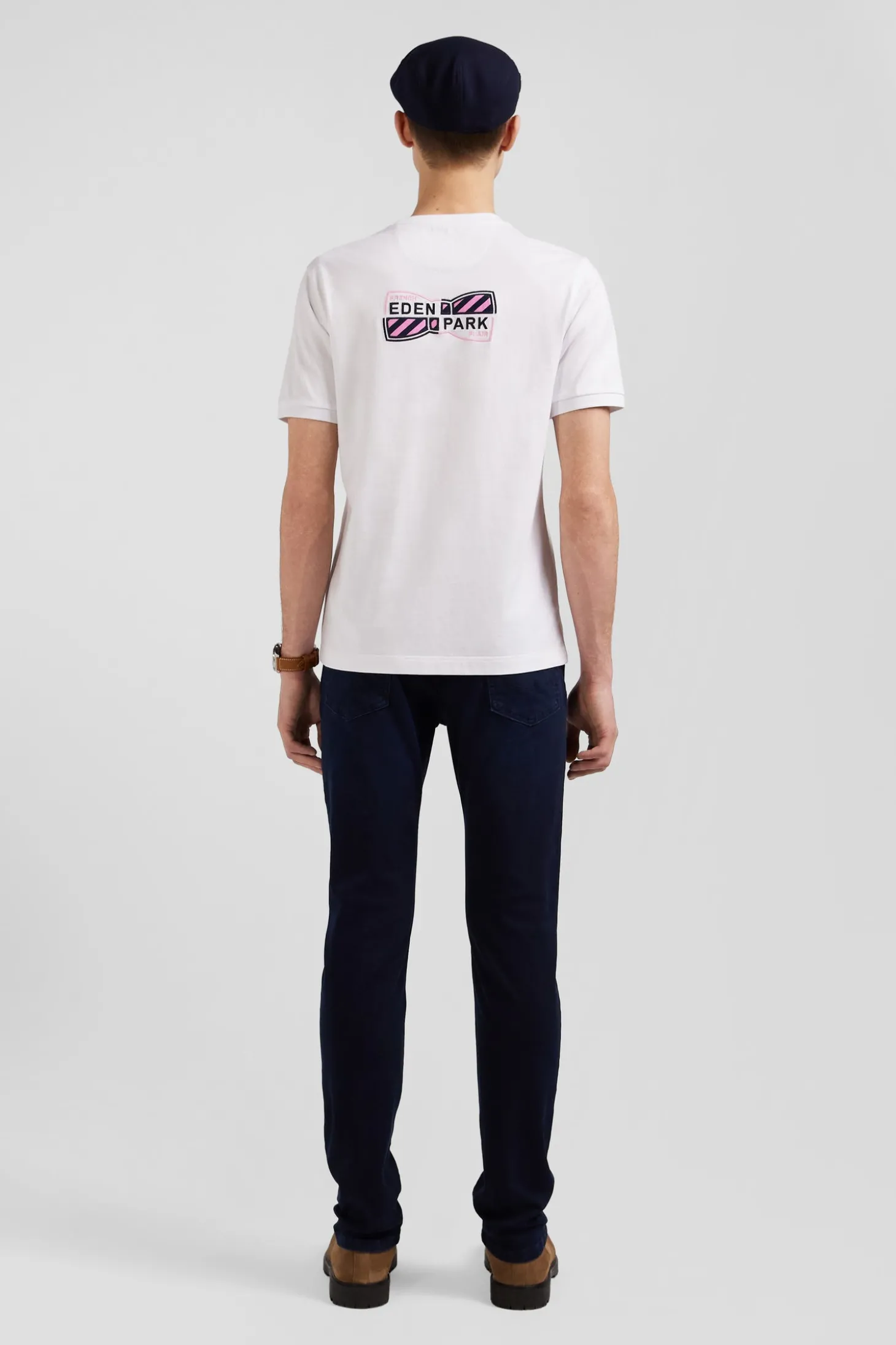 T-shirt manches courtes en coton blanc broderie dos emblème coupe Regular