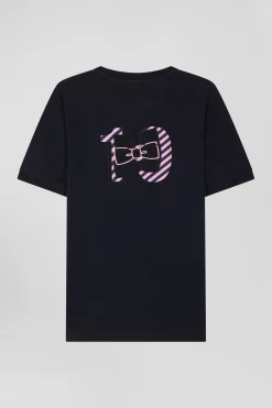 T-shirt manches courtes en coton bleu marine broderie cerclée coupe Regular