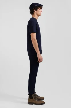 T-shirt manches courtes en coton bleu marine patch dos coupe Regular